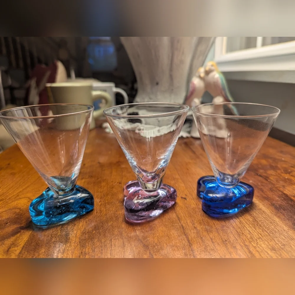 Artisan 3 Glasses Drinkware Set Blue Lavender Purple Accents Circleware